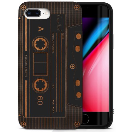 Case Yard Wooden Case for iPhone-8-Plus Soft TPU Silicone cover Slim Fit Shockproof Wood Protective Phone Cover for Girls Boys Men and Women Supports Wireless Charging Cassette Design