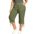 thumbnail image 3 of VBVC Women's Plus Side Drawstring Capri Pants , Casual Elastic Waist Stretchy Cropped Pants For Women , Ladies' Soft Relaxed Fit Trousers with Pockets, Army Green , XL-5XL, 3 of 8
