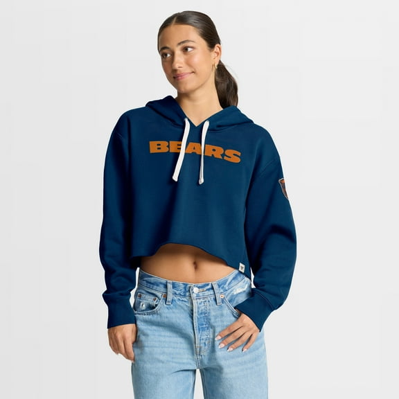 Women's Fanatics Navy Chicago Bears Oversized Hometown Heritage Cropped Hoodie