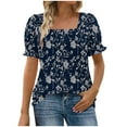 thumbnail image 2 of ITSAME Blouse for Womens, Square Neck Floral Prints Bubble Short Sleeve Summer 2025 Casual Dressy Tops Navy XL, 2 of 6