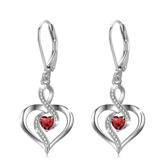 Coachuhhar Heart Leverback Earrings 925 Sterling Silver Infinity Birthstone Dangle Drop Earrings Love Heart Jewelry Birthday Gift for Women