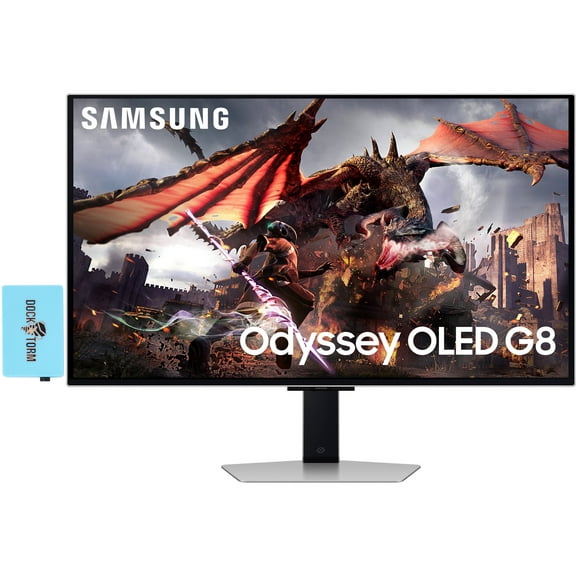 SAMSUNG Odyssey OLED G8 G80SD Monitor LS32DG802SNXZA Bundle with Docztorm Dock, 32" UHD 4K (3840x2160) Display, VESA Mount (100x100mm), Ideal for Home & Business, Silver (2024 Latest Model)