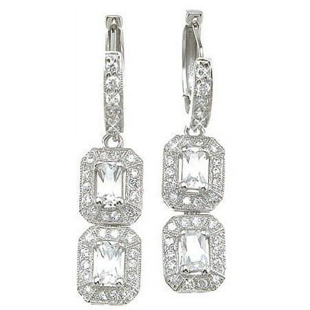 925 Sterling Silver Earrings Hypoallergenic Makes a Unique Wife Birthday Gift, Emerald Cut Antique Style Sterling Silver Earrings
