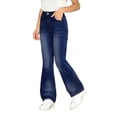 thumbnail image 6 of Mercatoo Ripped Flare Jeans for Girls Kids Wide Leg Elastic High Waist Bell Bottom Denim Pants Slim Fit Y2𝗞 Streetwear Trousers, 6 of 7