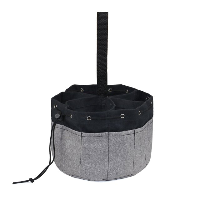 Graflsoa Durable Canvas Cylinder Tool Bag for Garden & Outdoor Use, Multi-Pocket Design with Drawstring Closure, Foldable & Portable in Khaki/Grey/Yellow Options
