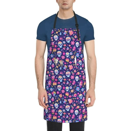 

Goofa colorful Skull butterfly flower1 Printed Waterproof Apron 33 Chef Aprons for Men Heavy Duty Chemical Work Apron Adjustable Bib Apron