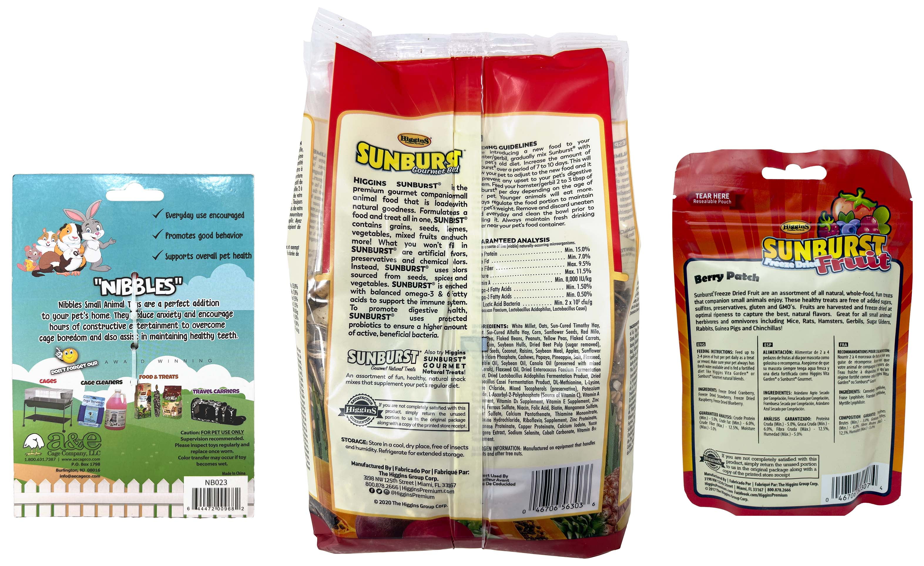 Higgins Sunburst Gourmet Blend Hamster & Gerbil Food & Berry Patch Treats Bundle | 2.5 lb Food & 2.5 oz Treats | MerlinsMart Zine + Chewy Toy