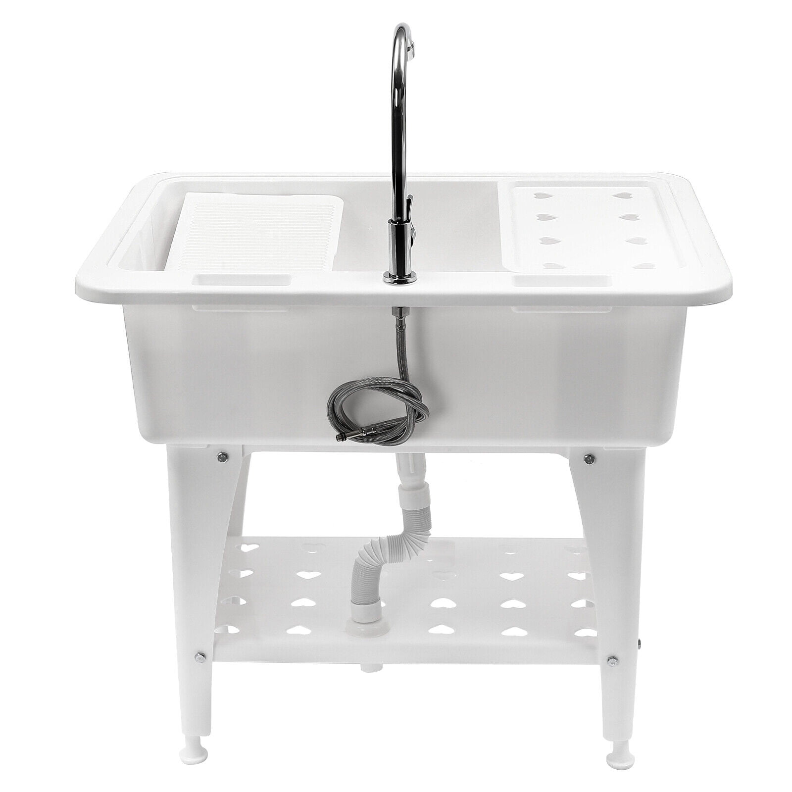 White Rectangular Utility Sink Laundry Tub Freestanding Sink Wash Station with 360° Adjustable Faucet Maximum Bearing Capacity 220.46 lbs for Garages, Basements, Kitchens