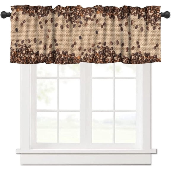Coffee Kitchen Valance Curtain, Vintage Country Farmhouse Coffee Bean Print Home Decor Short Drapes Living Room Dining Room Cafe Window Treatment 1 Panel 54" W x 18" L Inch