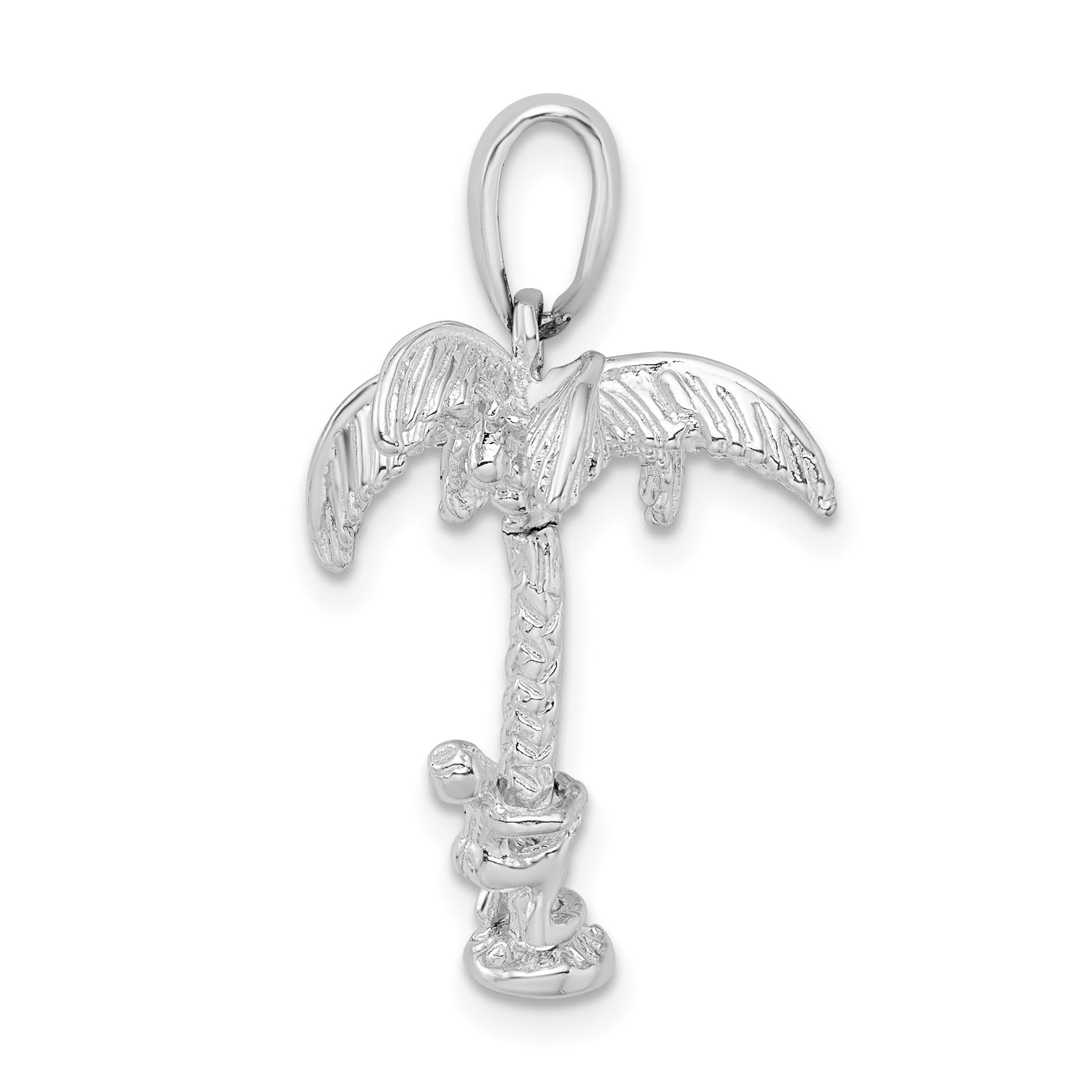 Million Charms 925 Sterling Silver Nautical Sea Shore Charm, Polished 3D  Palm Tree with and Moving Climber Pendant