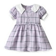 thumbnail image 2 of CHEEREAM kids Baby Girls Casual Dress Toddler Short Sleeve Doll-Collar Dress Plaid Sundress for Spring Summer 1-8 Years Purple 5 Years, 2 of 4
