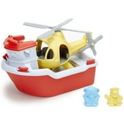 Green Toys: Rescue Boat & Helicopter Set - Red-Yellow - 2 Animal Figures, Floating Bath Toy Boat, Moving Propellers, Recycled Material, Kid-Toddler 2+