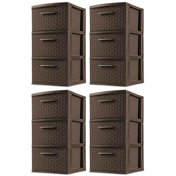 Sterilite 3 Drawer Decorative Plastic Weave Storage Tower, 4-Pack, Espresso