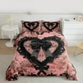 thumbnail image 2 of Manfei Princess Black Bow Full Size Comforter Sets, Chic Lattice Ribbon Bedding Comforter Set, Vintage Pink Blossom Bedding Sets, Super Cozy Room Decor Reversible 3-Piece, 2 of 8