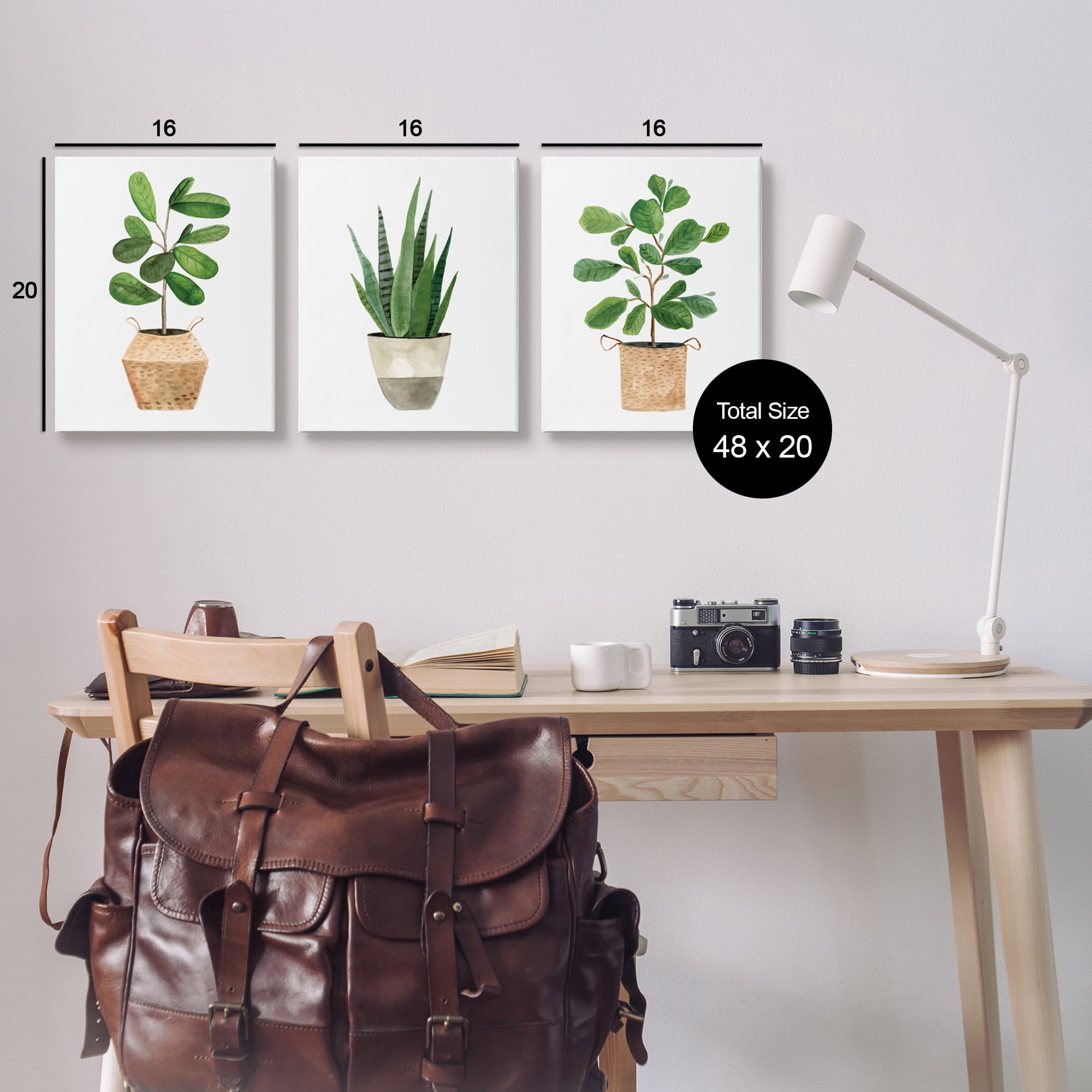 Stupell Minimal Potted Plants Botanicals Botanical & Floral Painting Gallery Wrapped Canvas Print Wall Art, Set of 3