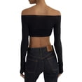 thumbnail image 3 of Douhoow Women Off Shoulder Crop Tops Long Sleeve Slim Fit Top Ruched Bust Tee, 3 of 9