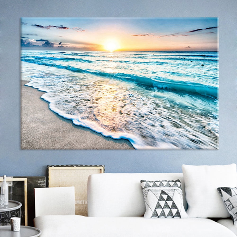Large Canvas Print Painting Photo Pic Home Decor Wall Art Blue Sea Waves Framed 