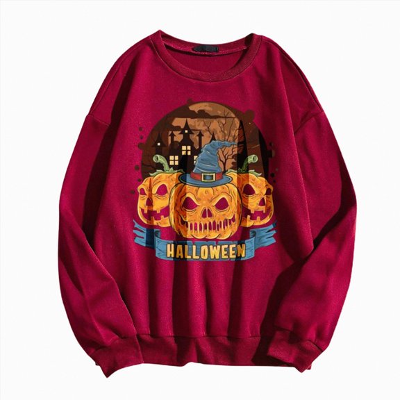 Futezty Womens Oversized Sweatshirts Halloween Graphic Crewneck Tops Casual Sweater Lightweight Pullover
