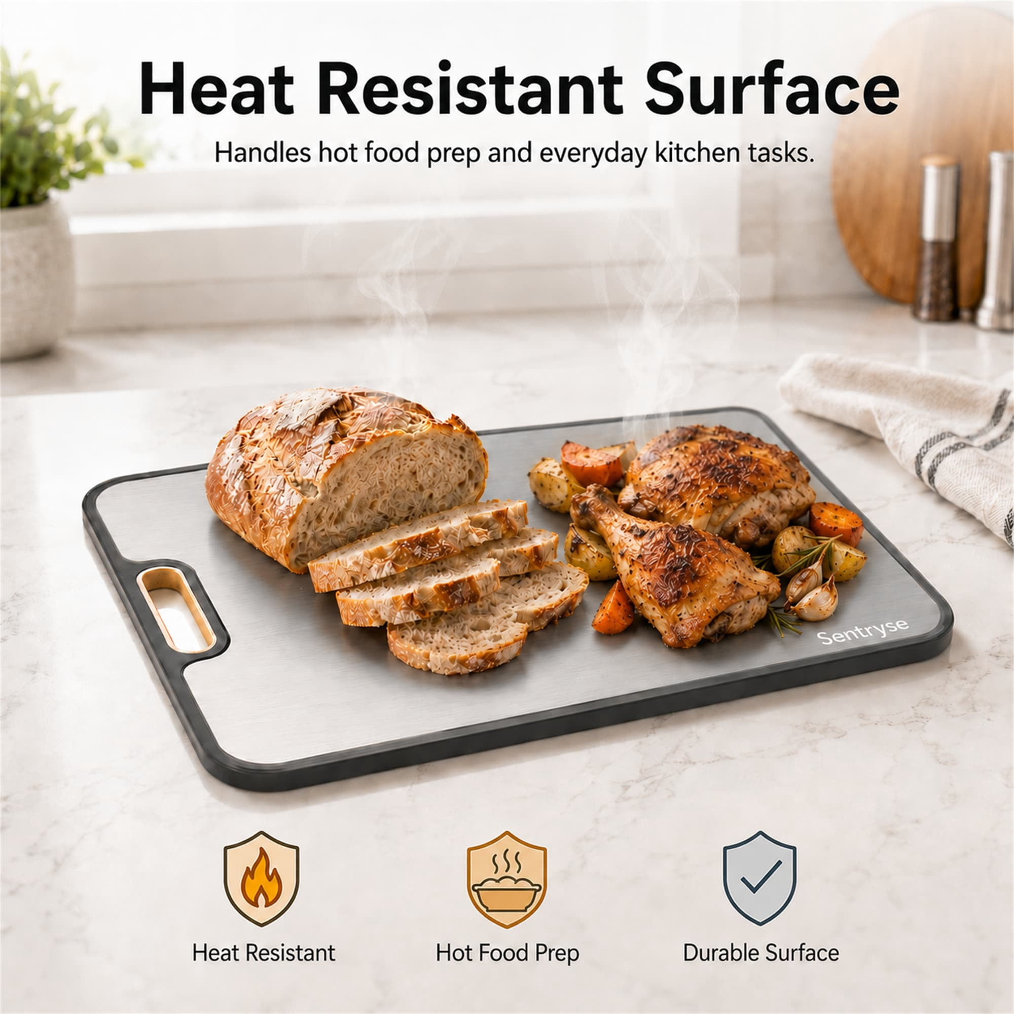 Sentryse Titanium Cutting Boards for Kitchen, Stainless Steel Cutting Board Double Sided Food Grade, Non Toxic Chopping Board Large 16'' x 11'', Dishwasher Safe, 1 Pack