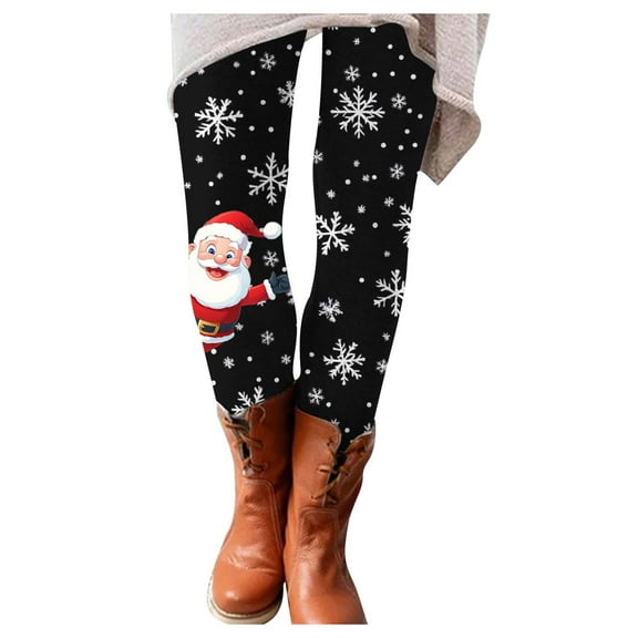 Christmas Santa Print Leggings For Women Stretchy Tight Workout Pants Holiday Fitness Apparel Soft Comfortable Activewear
