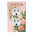 thumbnail image 1 of Metal Light Switch Plate Outlet Cover Elegant Pink Floral Striped Damask FLW076, 1 of 13