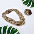 thumbnail image 2 of Handmade Seed Bead Necklace & Bracelet Set - Beige Boho Jewelry - Layered Multi Strand Beaded Statement Necklaces & Bracelets Wooden Clasp - Necklace  18" Bracelet 6.5"- 7.5" Christmas Gifts, 2 of 8