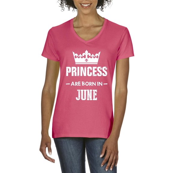 NIB - Women's T-Shirt V-Neck Short Sleeve - Birthday Gift Princess are Born in June