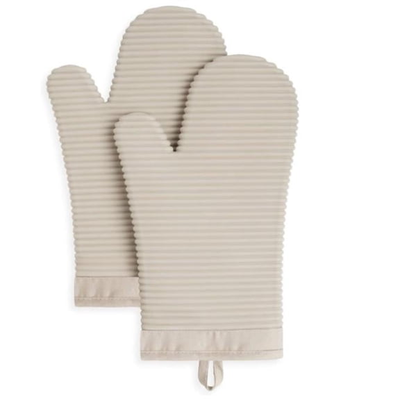 Ribbed Soft Silicone Oven Mitt Set, 7"x13", Milkshake 2 Count