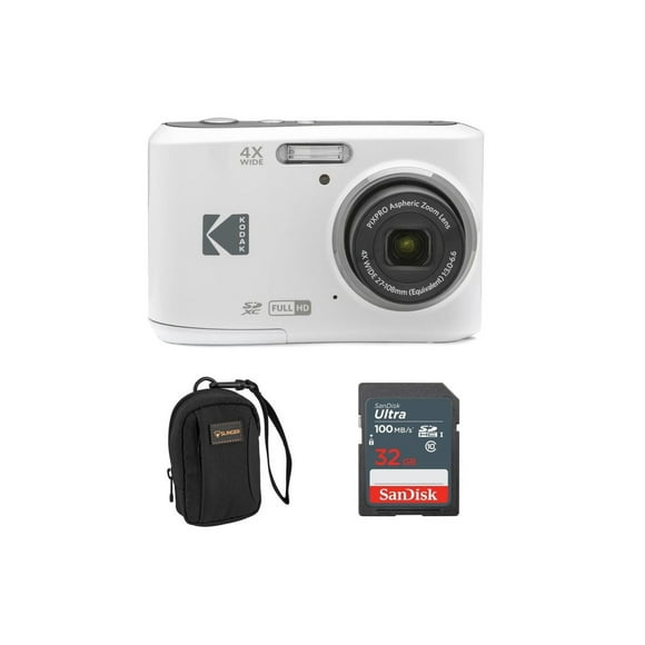 Kodak PIXPRO FZ45 Friendly Zoom 16MP Full HD Digital Camera (White) Bundled with 32GB Memory Card and Camera Bag