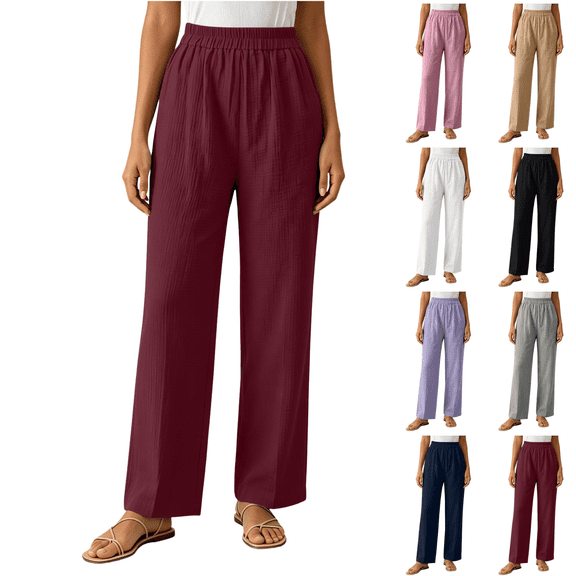 Sunnin Women's Elastic High Waist Straight Leg Lounge Trousers Lightweight Casual Pants