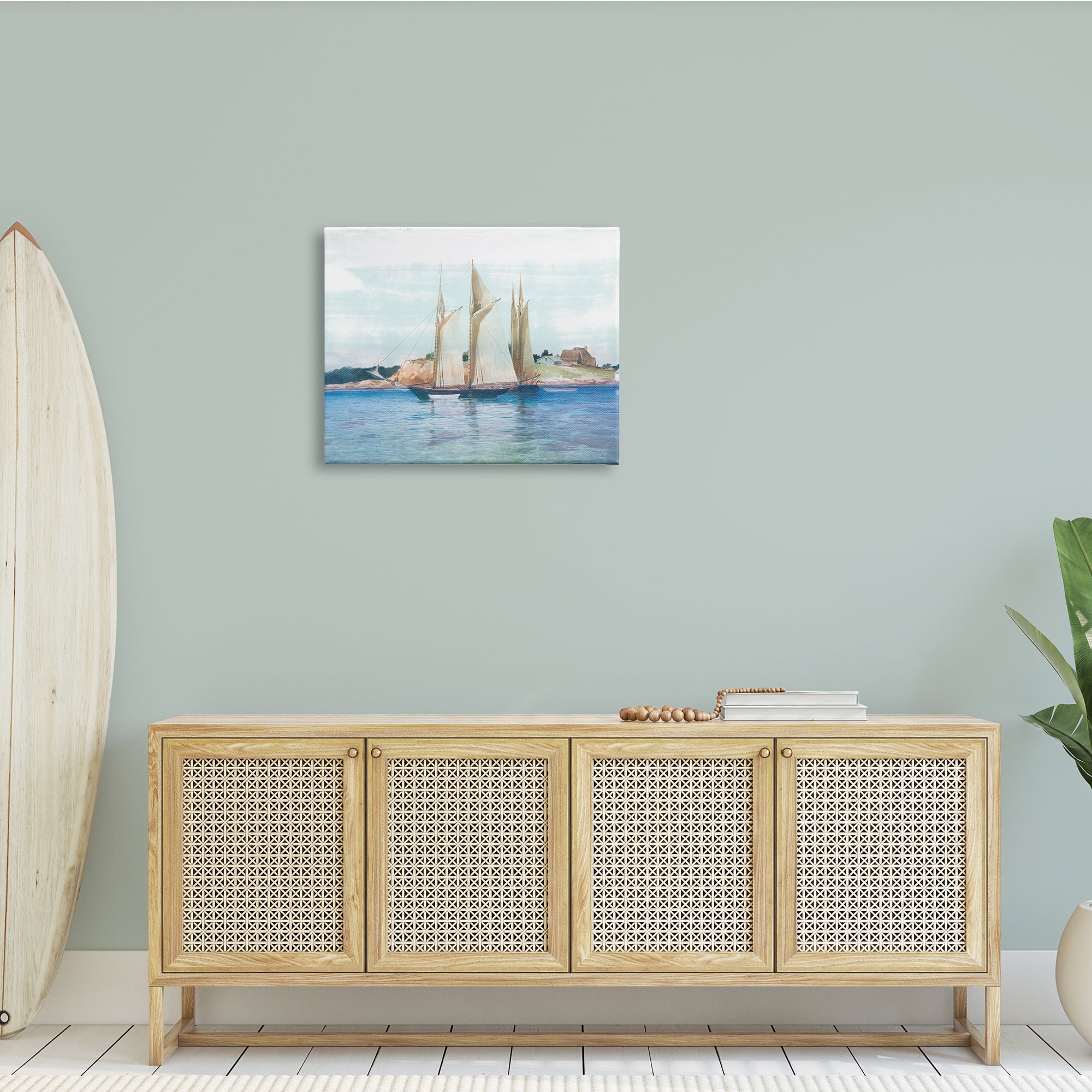 Stupell Industries Traditional Sailboat Ocean Landscape Cliffside Coast Painting, 30 x 24, Design by Lula Bijoux Studio