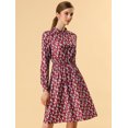thumbnail image 2 of INSPIRE CHIC Robe à Manches Longues pour Femme, Florale, Évasée, à Nouer à la Taille, Col Smock, 2 of 6