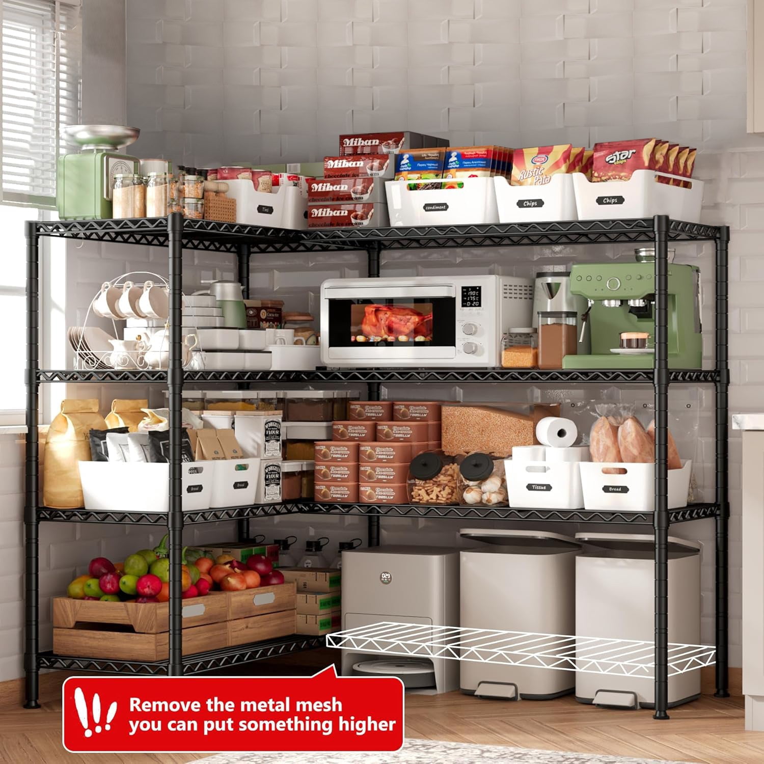 Sailvan 4-Tier Heavy Duty Metal Storage Rack,60"W x 14"D x 60"H Adjustable Wire Shelving Unit,1200 lbs Capacity Garage Pantry Shelves,Black