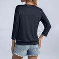 thumbnail image 5 of Womens 3/4 Sleeve Shirts Banded Bottom V Neck Summer Tops Loose Fit Casual Dressy Basic Tees Navy S, 5 of 5