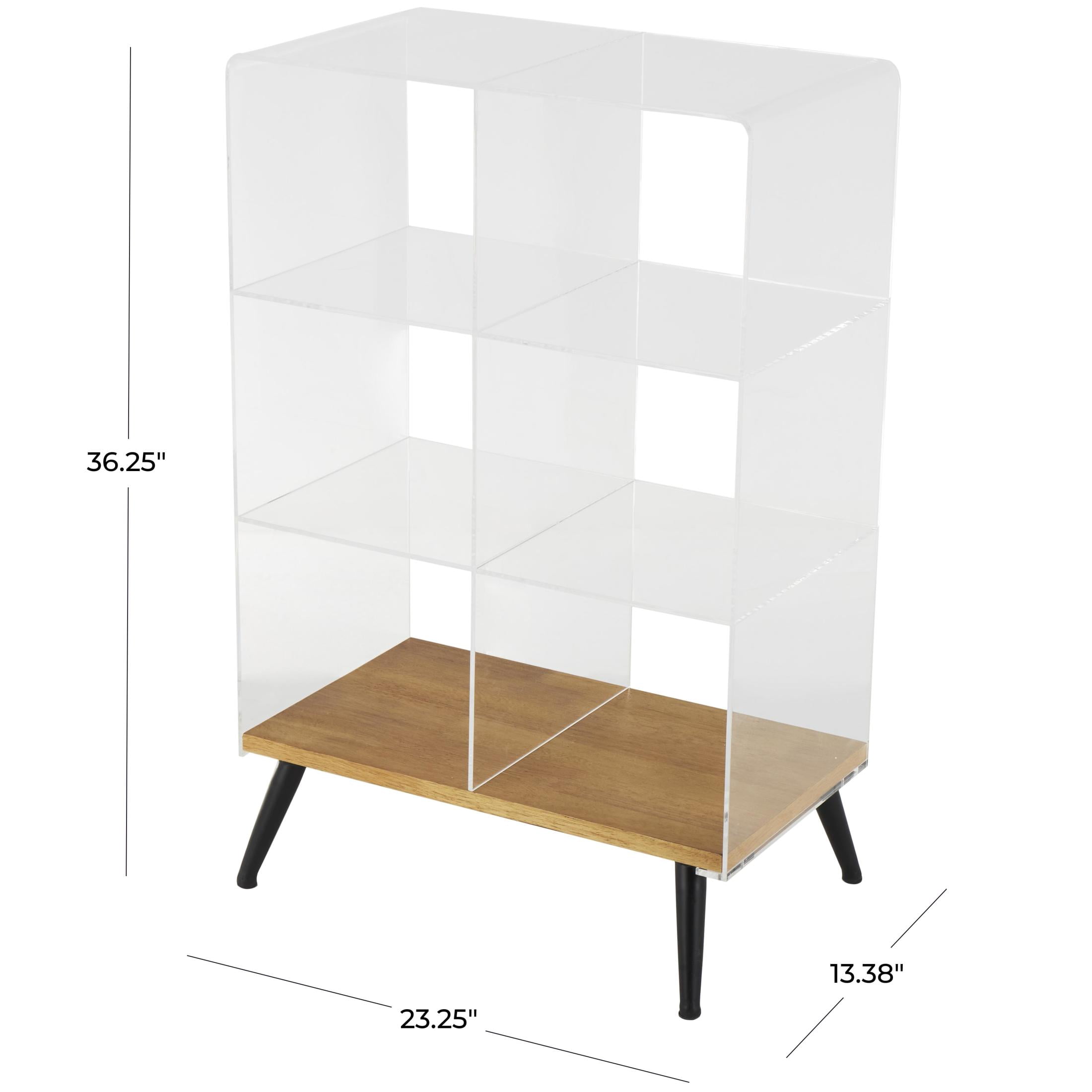 DecMode 23" x 36" Clear Acrylic Plastic 6-Tier Shelving Unit with Wood Base and Black Metal Legs, 1-Piece