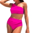 thumbnail image 3 of WILLBEST Traje de Baño con Faja conjuntos de Bikini para Mujer Traje de Baño de Dos Piezas de Un Hombro Cintura Alta Cuello Asimétrico Malla Fruncida con Recorte, 3 of 3
