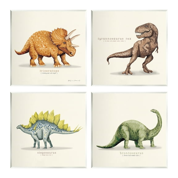 Stupell Educational Dinosaurs Scientific Species Animals & Insects Painting Wall Plaque Unframed Art Print Wall Art, Set of 4