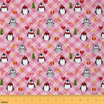 Castle Fairy Kids Cartoon Penguin Fabric by the Yard 3 Yards,Happy New Year Sewing Fabric,Geometric Lattice Fabric for Sewing,Super Cozy Room Decor
