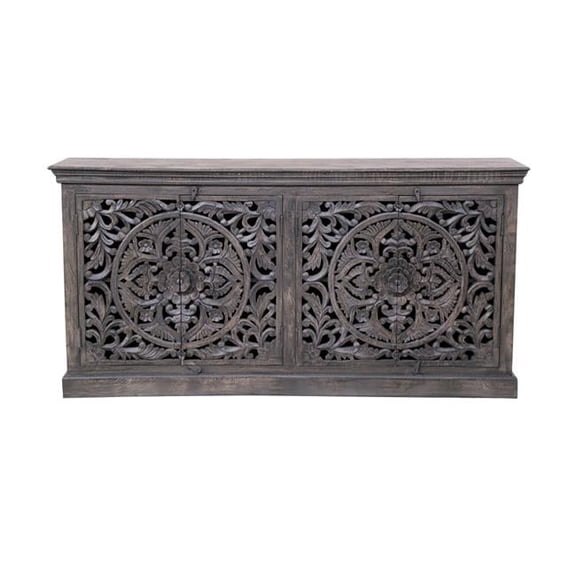 Carter Flores 4-Door Sideboard in Distressed Gray Finish on Mango Solid Wood