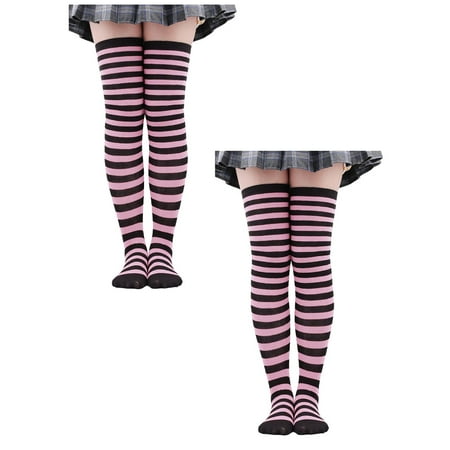 Kcodviy 2Pairs Christmas High Long Stockings Fishnets Tall Over Knee Socks Christmas Suspenders Lingerie For Women Party Socks Pack Of Christmas Stockings Knee High Long Striped
