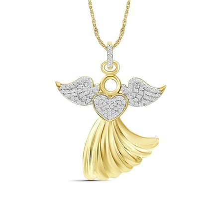 JewelersClub 1/4 Carat T.W. White Diamond 14K Gold Over Silver Angel Pendant