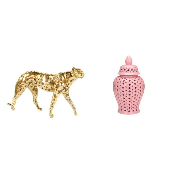 Figura de guepardo,Figura de guepardo dorado,adorno de escritorio moderno,Tarro de jengibre de cerámica,Jarrón de cerámica con jengibre y arreglo floral,Jarrón decorativo de porcelana con