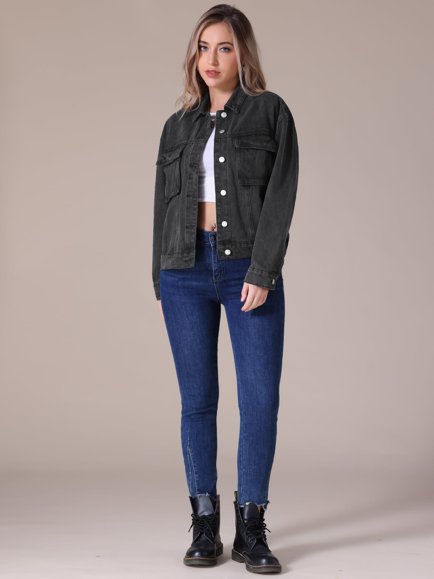 DARING DIVA Women's Button Down Cargo Denim Western Outfits XL Black