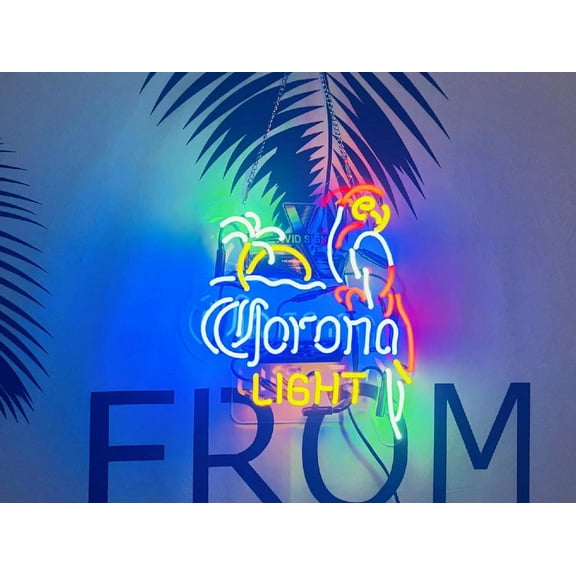 Queen Sense 17" Coronas Light Palm Tree Parrot Neon Sign Acrylic Man Cave Handmade Neon Light 117CLIPA2