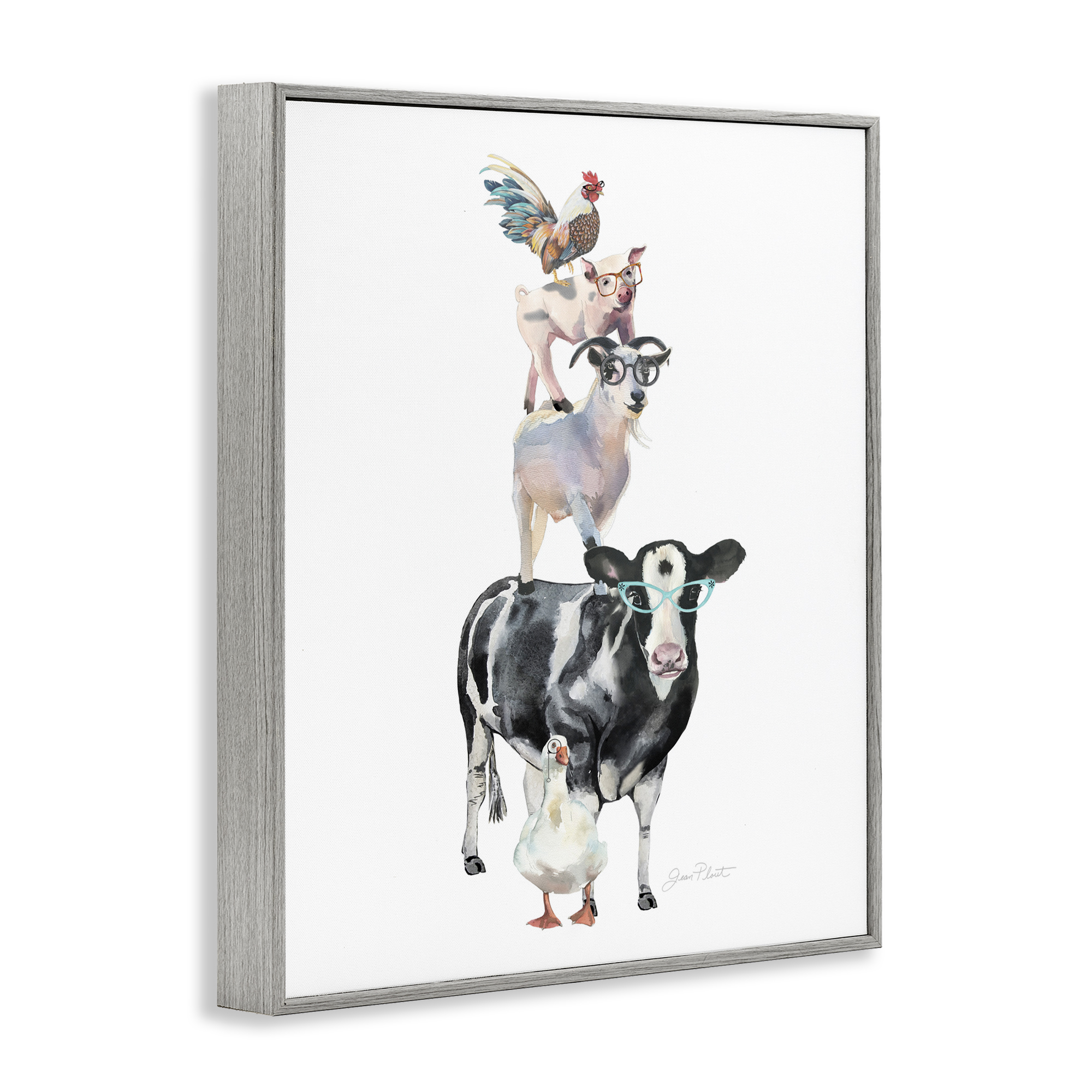Farm Animal Family Gray Framed Giclee Art, design by Jean Plout