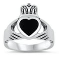thumbnail image 1 of Simulated Black Onyx Heart Claddagh Ring 925 Sterling Silver Band CZ Jewelry Female Size 7, 1 of 4