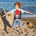 thumbnail image 3 of FORMRS Boys Rash Guard Short Sleeves Swim Shirt Quick Dry UPF 50+ Sun Protection, Sizes 3-12T, Black Streets, 3 of 6