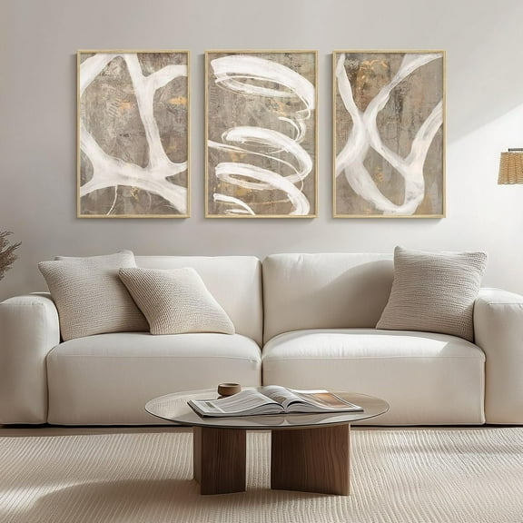 Framed Green Abstract Wall Art for Living Room, 3 Piece Modern Landscape Canvas Prints Paintings Artwork for Walls, Wabi-Sabi Green Paintings for Hallway, Bedroom, Office Wall Decor, 16x24 Inch