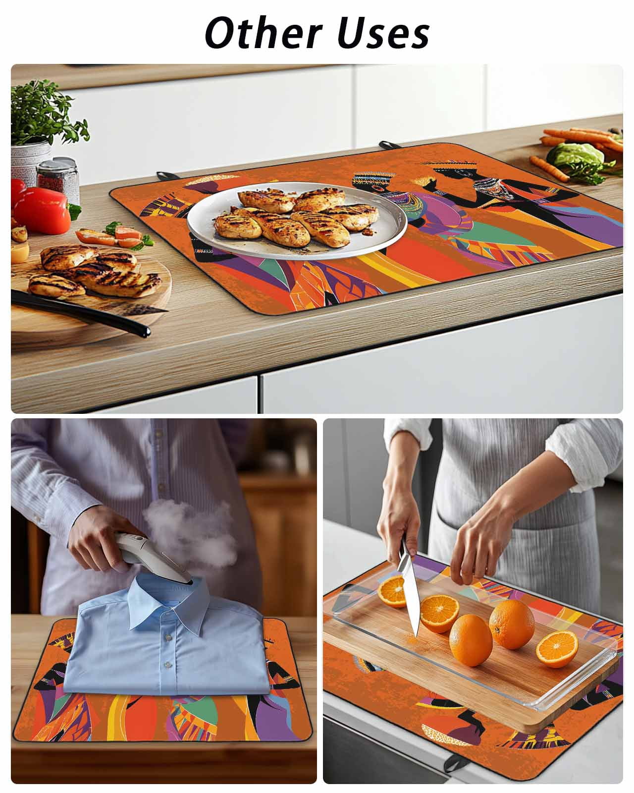 Stove Top Covers for Electric Stove, Black Orange Girls Boho Glass Stovetop Cover Protector, Retro Ethnic Abstract Art Induction Cooktop Protector Oven Mat for Kitchen Countertop 24"x21"