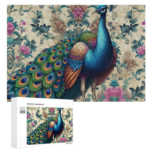 JRXY Peacock Wooden Jigsaw Puzzle Challenging Difficult Wood Puzzles for Adults Gift 300 PCS